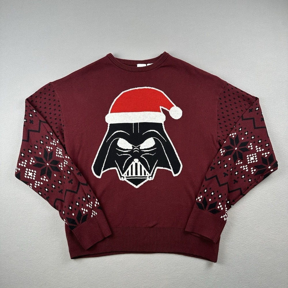 Disney 100 Starwars Round Neck‎ Pullover Sweater Mens M Burgundy Cotton Blend